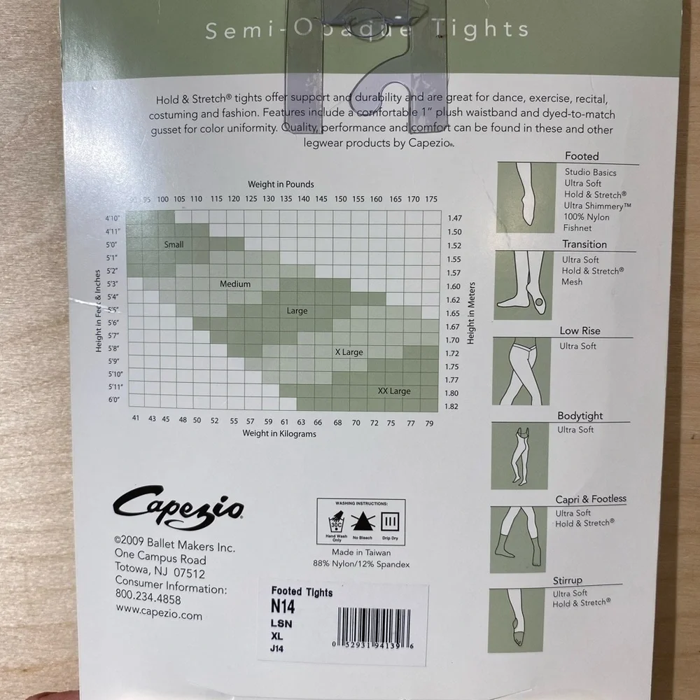 Capezio Hold & Stretch Footed Tights XL (MX)